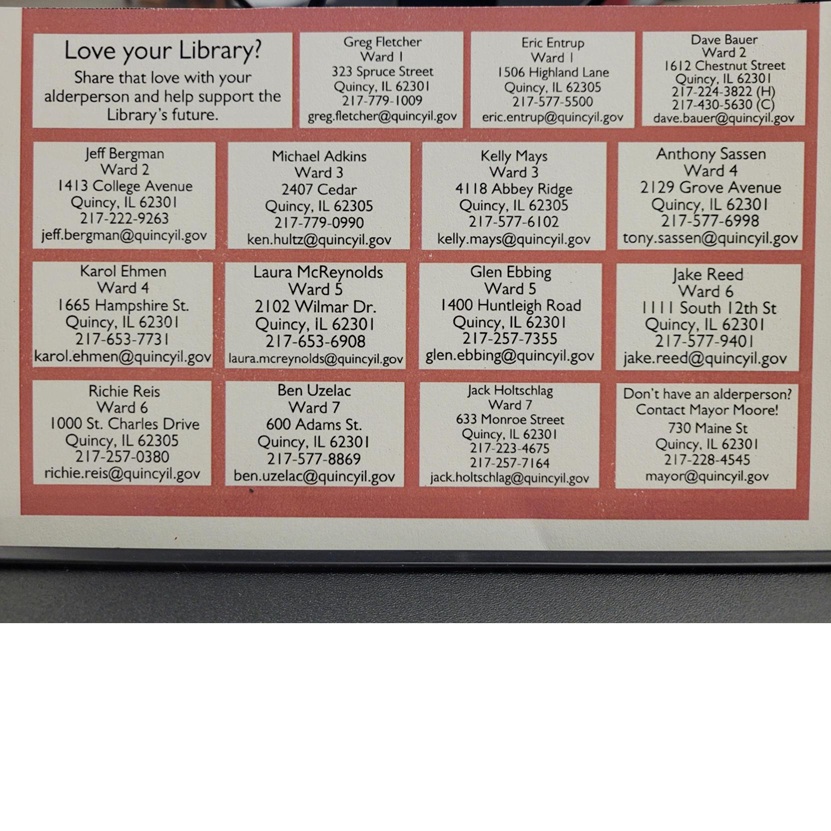 Image of a postcard with city council contact information