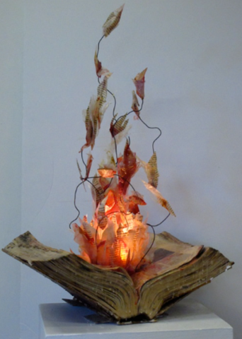 sculpture of a burning book