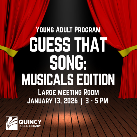 A graphic advertising a program called Guess that Song: Musicals Edition. 