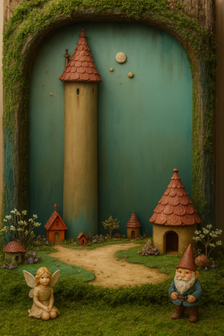 Ai generated image of a fairy garden book nook