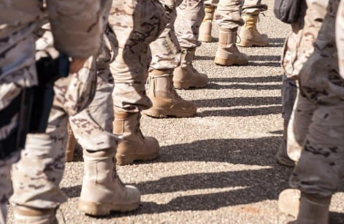 photo of a line of miltary people's boots in line formation