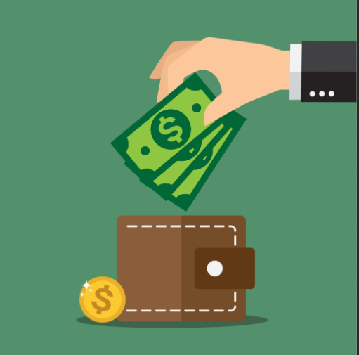 Photo of a hand putting money into a wallet