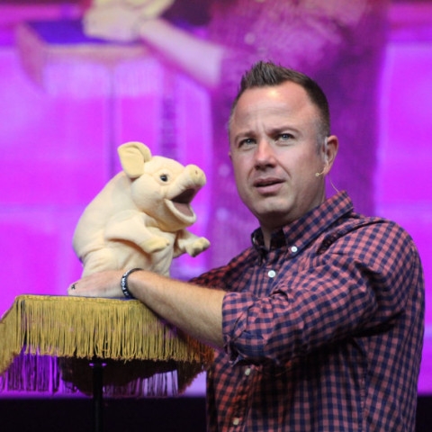 Doug Mickan and one of his characters