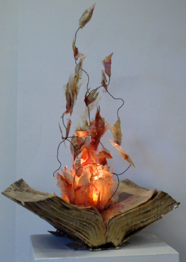 sculpture of a burning book