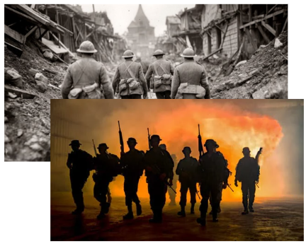 photo of soldiers in a war zone