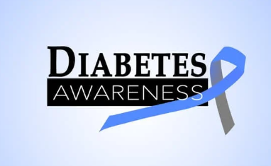 diabetes awareness sign with a blue ribbon